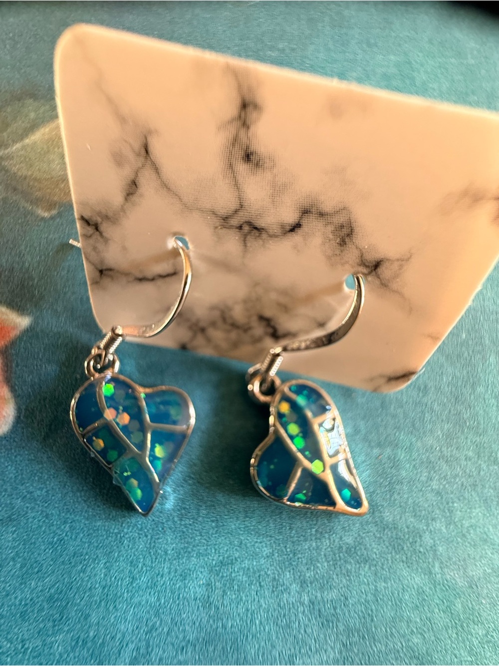 Blue Opal Heart Dangle Earrings - Women Jewelry